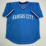 Autographed/Signed George Brett Kansas City Blue Baseball Jersey JSA COA