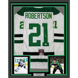 Framed Autographed/Signed Jason Robertson 35x39 Dallas White Jersey JSA COA