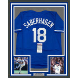 Framed Autographed/Signed Bret Saberhagen 35x39 KC Dark Blue Jersey JSA COA