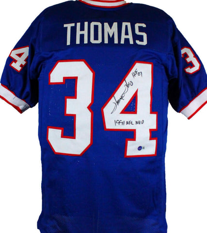 Thurman Thomas Autographed Blue Pro Style Jersey w/2 Insc.-Beckett W Hologram