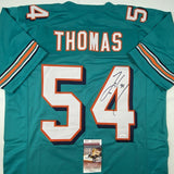 Autographed/Signed Zach Thomas Miami Teal Football Jersey JSA COA Auto