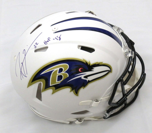 Ray Lewis Signed Baltimore Ravens Flat White Authentic Helmet W/ HOF 18 Beckett