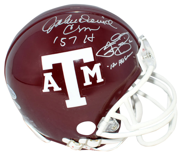 JOHN DAVID CROW & JOHNNY MANZIEL SIGNED TEXAS A&M AGGIES MINI HELMET BECKETT