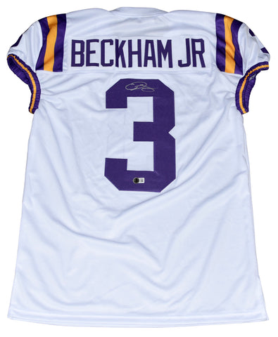 ODELL BECKHAM JR SIGNED LSU TIGERS #3 WHITE GAME CUT JERSEY BECKETT