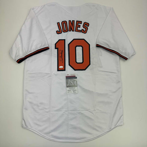 Autographed/Signed Adam Jones Baltimore White Baseball Jersey JSA COA