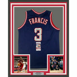 FRAMED Autographed/Signed STEVE FRANCIS 33x42 Houston Blue Jersey JSA COA Auto