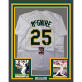 Framed Autographed/Signed Mark McGwire 33x42 Oakland White Jersey JSA COA