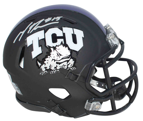 MAX DUGGAN AUTOGRAPHED TCU HORNED FROGS BLACK SPEED MINI HELMET BECKETT