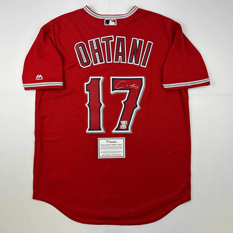 Autographed/Signed Shohei Ohtani Angels Red Majestic Jersey Fanatics COA