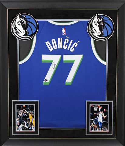 Mavericks Luka Doncic Authentic Signed Blue Nike Framed Jersey BAS #AD64282