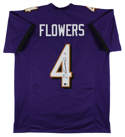 Zay Flowers Authentic Signed Purple Pro Style Jersey BAS Witnessed 1