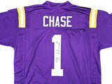 LSU TIGERS JA'MARR CHASE AUTOGRAPHED PURPLE JERSEY BECKETT BAS WITNESS 220609