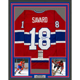 Framed Autographed/Signed Serge Savard 35x39 HOF 86 Montreal Red Jersey JSA COA