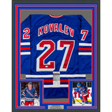 Framed Autographed/Signed Alexei Kovalev 33x42 New York Blue Jersey JSA COA