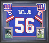 Giants Lawrence Taylor Signed 1986 Blue Mitchell & Ness Framed Jersey BAS Wit