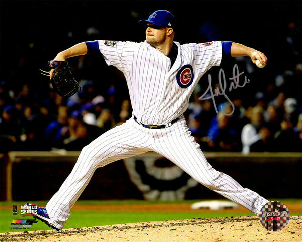 JON LESTER Signed Chicago CUBS 2016 World Series Action 8x10 Photo - SCHWARTZ