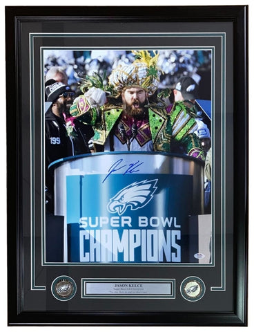 Jason Kelce Signed Framed 16x20 Philadelphia Eagles SB52 Parade Photo PSA Holo