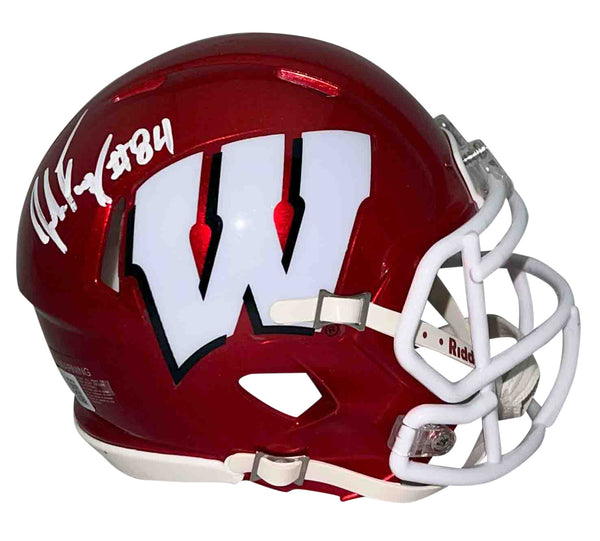 JAKE FERGUSON AUTOGRAPHED WISCONSIN BADGERS FLASH SPEED MINI HELMET BECKETT