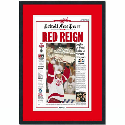 Framed Detroit Free Press Red Reign Wings 2008 Stanley Cup Newspaper 17x27 Photo