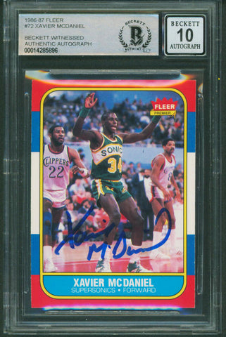 Sonics Xavier McDaniel Authentic Signed 1986 Fleer #72 Card Auto 10! BAS Slabbed