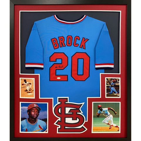 Lou Brock Autographed Signed Framed Blue St. Louis Cardinals Jersey JSA