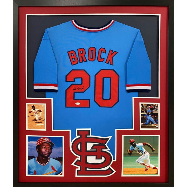 Lou Brock Autographed Signed Framed Blue St. Louis Cardinals Jersey JSA