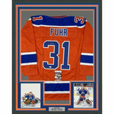 FRAMED Autographed/Signed GRANT FUHR 33x42 Edmonton Orange Hockey Jersey JSA COA