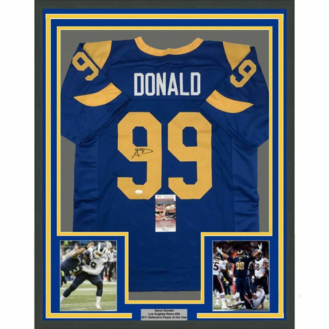 FRAMED Autographed/Signed AARON DONALD 33x42 Los Angeles LA Retro Jersey JSA COA