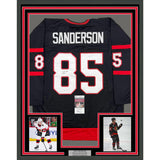 Framed Autographed/Signed Jake Sanderson 35x39 Ottawa Black Jersey JSA COA