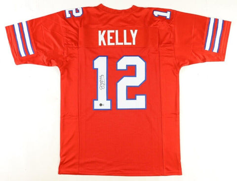 Jim Kelly Signed Buffalo Bills Red Jersey (Beckett) 5xPro Bowl Hall of Fame Q.B.