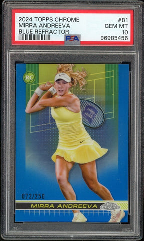 2024 Topps Chrome Blue /250 Tennis #81 Mirra Andreeva RC Rookie PSA 10 GEM MINT