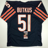 Autographed/Signed DICK BUTKUS Chicago Blue Football Jersey JSA COA Auto