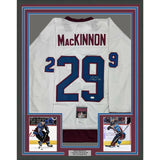 Framed Autographed/Signed Nathan MacKinnon 35x39 Colorado White Jersey JSA COA