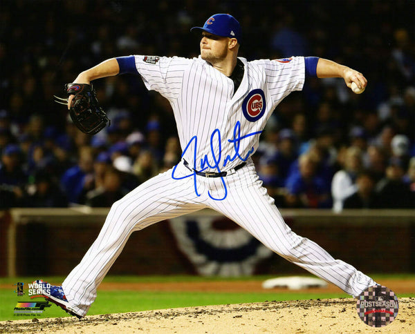 JON LESTER Signed Cubs 2016 World Series Pitching 8x10 Photo - SCHWARTZ