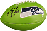 TYLER LOCKETT AUTOGRAPHED SEATTLE SEAHAWKS GREEN LOGO FOOTBALL MCS HOLO 182268