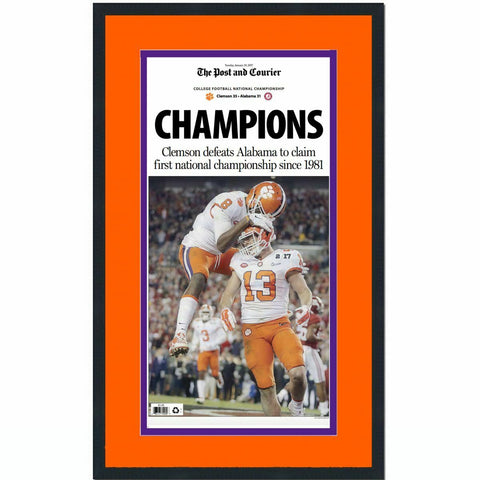 Framed Post And Courier Clemson 2016 NCAA Champions Newspaper 17x27 Cover Photo