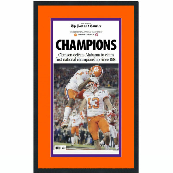 Framed Post And Courier Clemson 2016 NCAA Champions Newspaper 17x27 Cover Photo