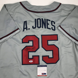 Autographed/Signed ANDRUW JONES Atlanta Grey Baseball Jersey PSA/DNA COA Auto