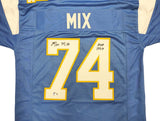 CHARGERS RON MIX AUTOGRAPHED BLUE JERSEY "HOF 1979" BECKETT WITNESS 230001