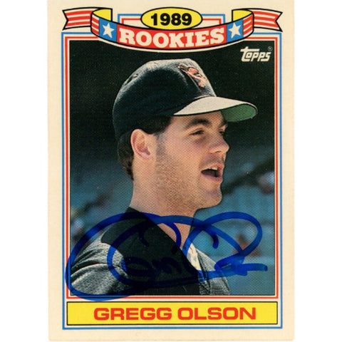 Gregg Olson Autographed/Signed 1989 Topps Rookies 22 Trading Card Beckett 48404