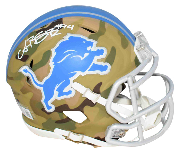 AMON-RA ST BROWN AUTOGRAPHED SIGNED DETROIT LIONS CAMO SPEED MINI HELMET BECKETT