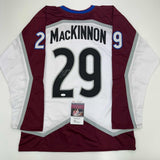 Autographed/Signed Nathan MacKinnon Colorado White Hockey Jersey JSA COA #2