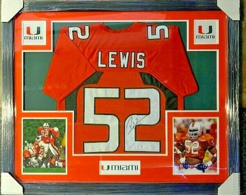 Ray Lewis Signed Miami Hurricanes 35"x 43" Framed Jersey (Beckett COA) Ravens LB