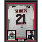 Framed Autographed/Signed Deion Sanders 33x42 Atlanta White Jersey BAS COA