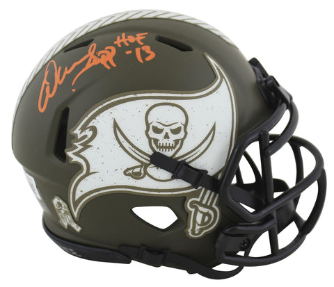 Buccaneers Warren Sapp HOF 13 Signed Salute To Service Speed Mini Helmet BAS Wit