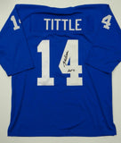 Y.A. Tittle Autographed Blue Pro Style Jersey W/ HOF- JSA Authenticated