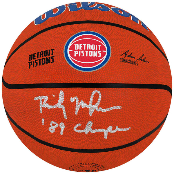 Rick Mahorn Signed Detroit Pistons Logo Wilson NBA Basketball w/89 Champs - (...