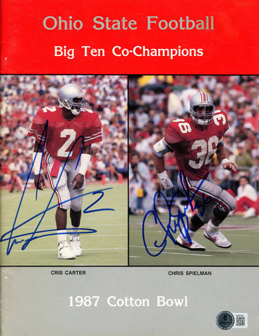 Cris Carter & Chris Spielman Signed 1987 Cotton Bowl Program Beckett 46365