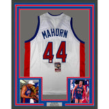 Framed Autographed/Signed Rick Mahorn 33x42 Detroit White Jersey JSA COA