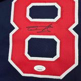 Framed Autographed/Signed Tanner Houck 35x39 Boston Blue Baseball Jersey JSA COA